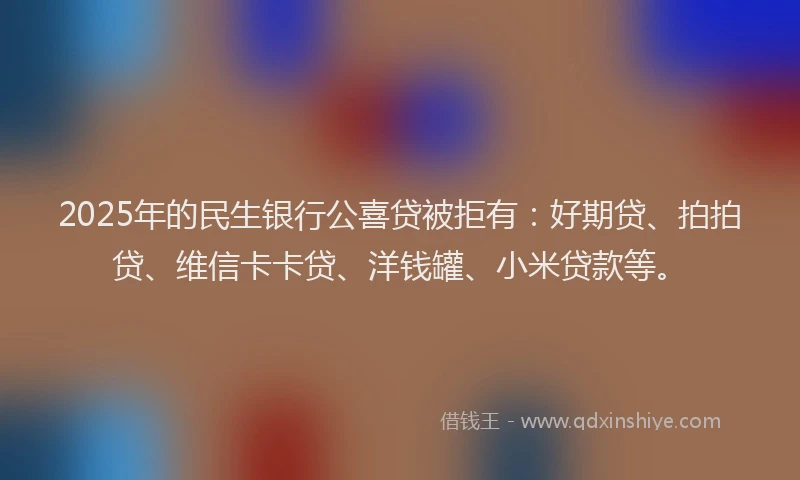 2025年的民生银行公喜贷被拒有：好期贷、拍拍贷、维信卡卡贷、洋钱罐、小米贷款等。