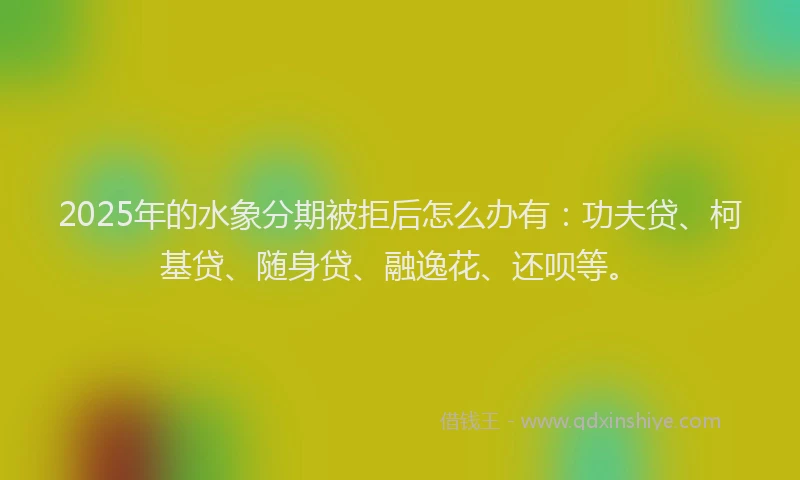 2025年的水象分期被拒后怎么办有：功夫贷、柯基贷、随身贷、融逸花、还呗等。