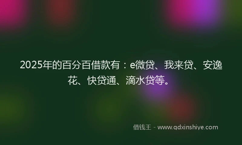 2025年的百分百借款有：e微贷、我来贷、安逸花、快贷通、滴水贷等。