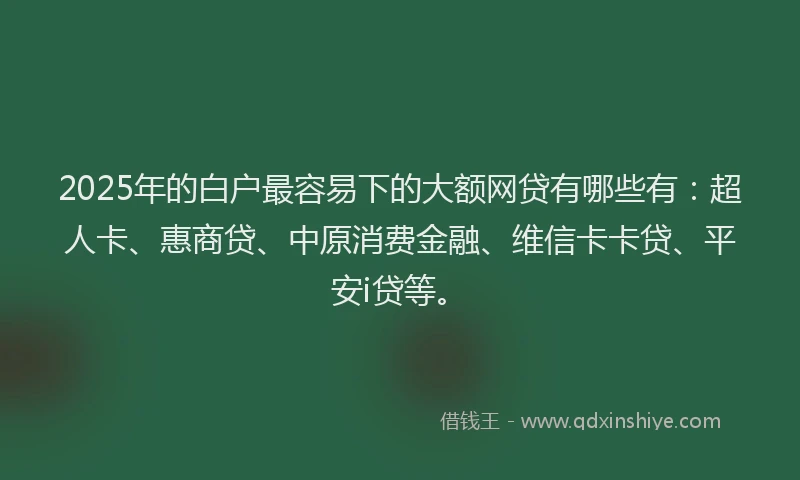 2025年的白户最容易下的大额网贷有哪些有：超人卡、惠商贷、中原消费金融、维信卡卡贷、平安i贷等。