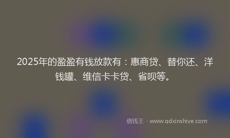 2025年的盈盈有钱放款有：惠商贷、替你还、洋钱罐、维信卡卡贷、省呗等。