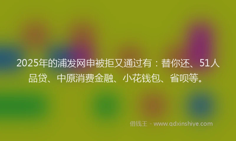 2025年的浦发网申被拒又通过有：替你还、51人品贷、中原消费金融、小花钱包、省呗等。