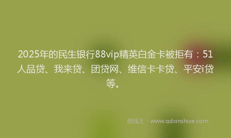 2025年的民生银行88vip精英白金卡被拒有：51人品贷、我来贷、团贷网、维信卡卡贷、平安i贷等。