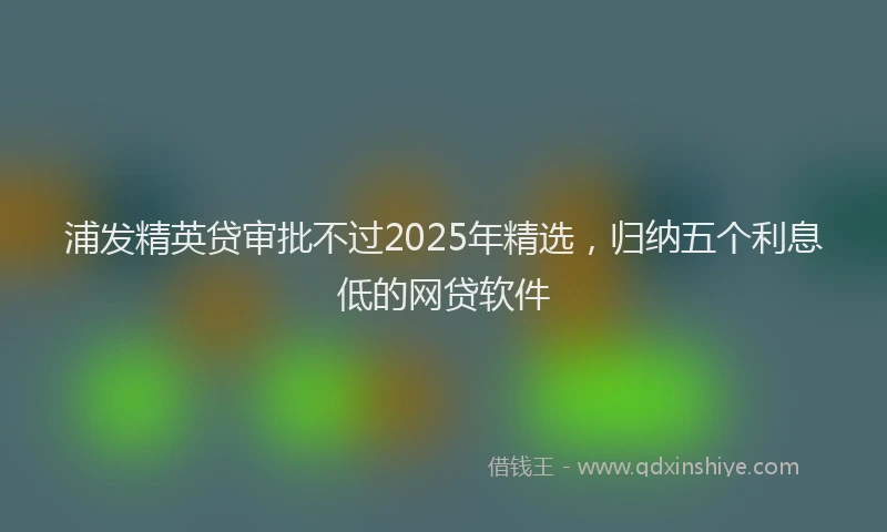 浦发精英贷审批不过2025年精选，归纳五个利息低的网贷软件