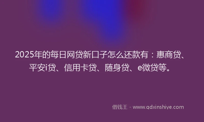 2025年的每日网贷新口子怎么还款有：惠商贷、平安i贷、信用卡贷、随身贷、e微贷等。