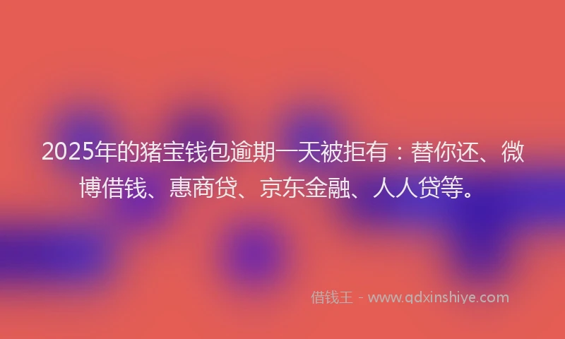 2025年的猪宝钱包逾期一天被拒有：替你还、微博借钱、惠商贷、京东金融、人人贷等。