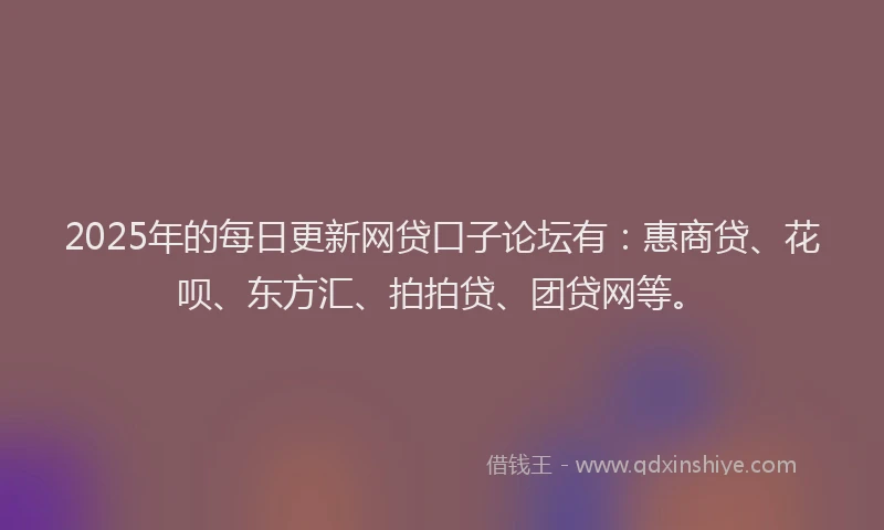 2025年的每日更新网贷口子论坛有：惠商贷、花呗、东方汇、拍拍贷、团贷网等。