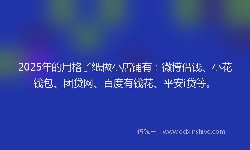 2025年的用格子纸做小店铺有：微博借钱、小花钱包、团贷网、百度有钱花、平安i贷等。