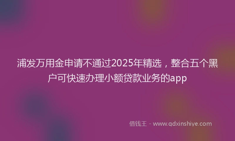 浦发万用金申请不通过2025年精选，整合五个黑户可快速办理小额贷款业务的app