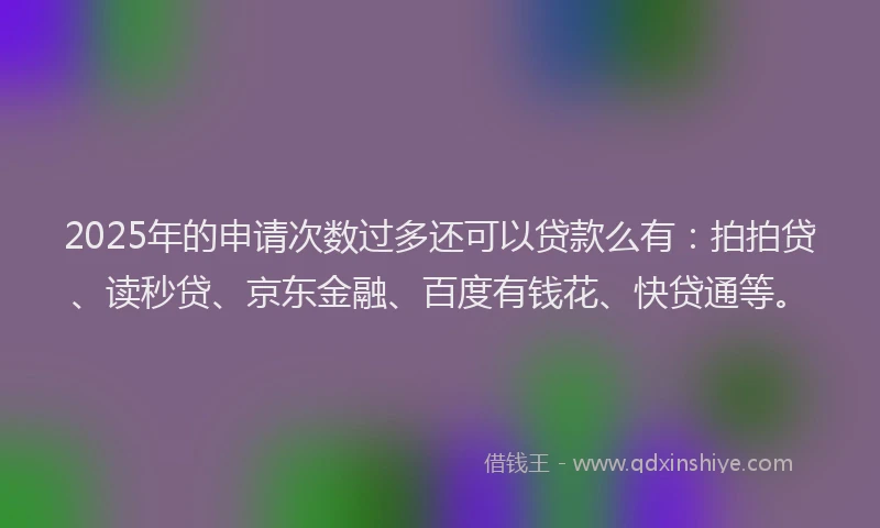2025年的申请次数过多还可以贷款么有：拍拍贷、读秒贷、京东金融、百度有钱花、快贷通等。