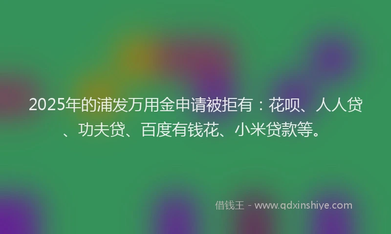 2025年的浦发万用金申请被拒有：花呗、人人贷、功夫贷、百度有钱花、小米贷款等。