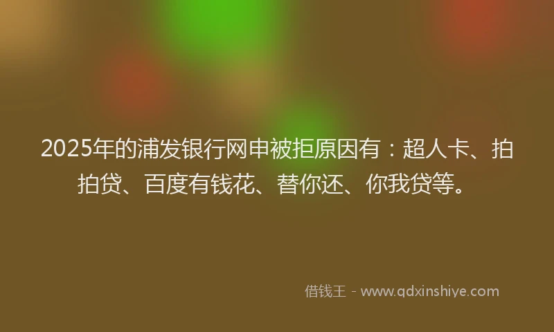 2025年的浦发银行网申被拒原因有：超人卡、拍拍贷、百度有钱花、替你还、你我贷等。