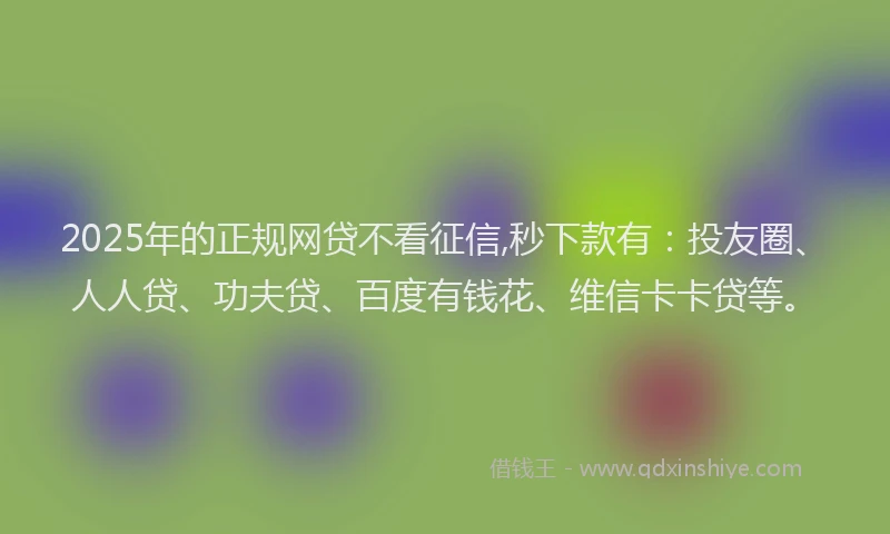 2025年的正规网贷不看征信,秒下款有：投友圈、人人贷、功夫贷、百度有钱花、维信卡卡贷等。
