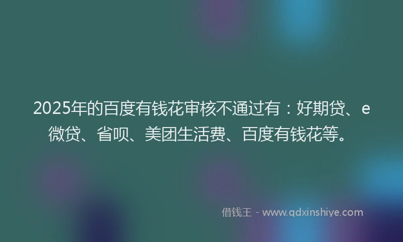 2025年的百度有钱花审核不通过有：好期贷、e微贷、省呗、美团生活费、百度有钱花等。