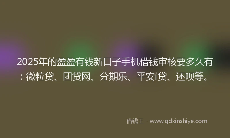 2025年的盈盈有钱新口子手机借钱审核要多久有：微粒贷、团贷网、分期乐、平安i贷、还呗等。