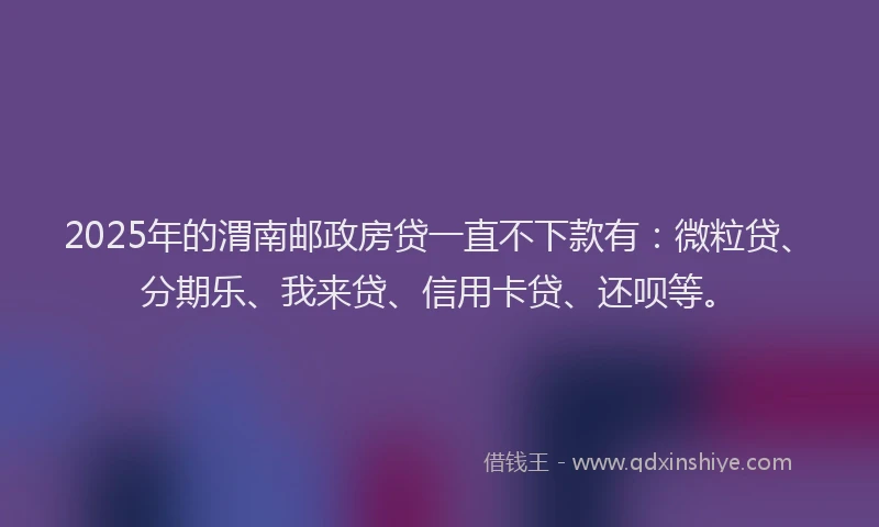2025年的渭南邮政房贷一直不下款有：微粒贷、分期乐、我来贷、信用卡贷、还呗等。