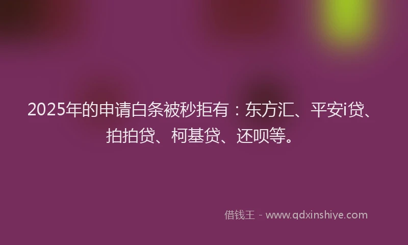 2025年的申请白条被秒拒有：东方汇、平安i贷、拍拍贷、柯基贷、还呗等。