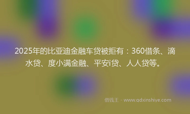 2025年的比亚迪金融车贷被拒有：360借条、滴水贷、度小满金融、平安i贷、人人贷等。