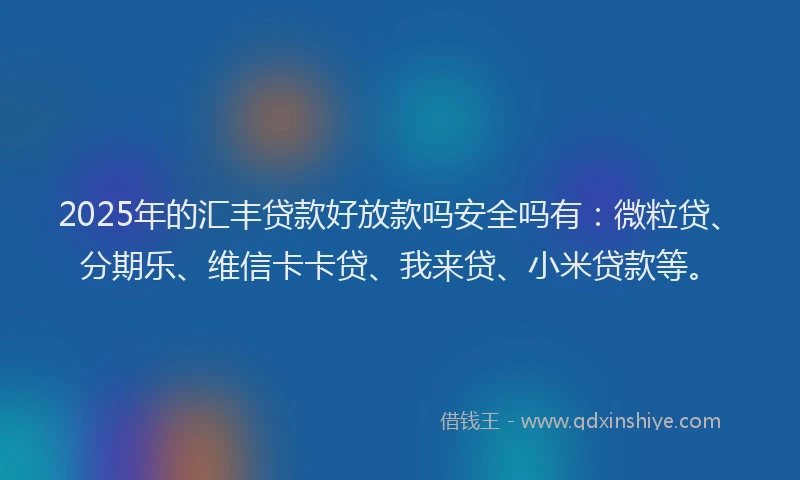 2025年的汇丰贷款好放款吗安全吗有：微粒贷、分期乐、维信卡卡贷、我来贷、小米贷款等。