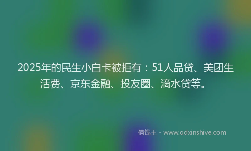 2025年的民生小白卡被拒有：51人品贷、美团生活费、京东金融、投友圈、滴水贷等。
