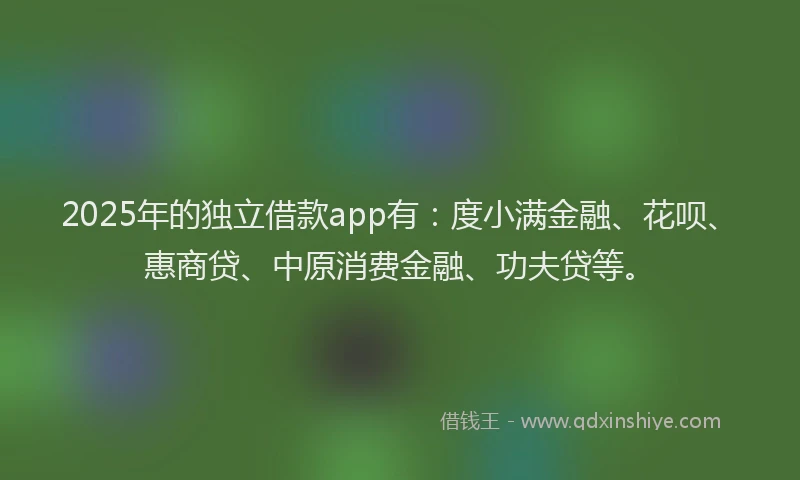 2025年的独立借款app有：度小满金融、花呗、惠商贷、中原消费金融、功夫贷等。