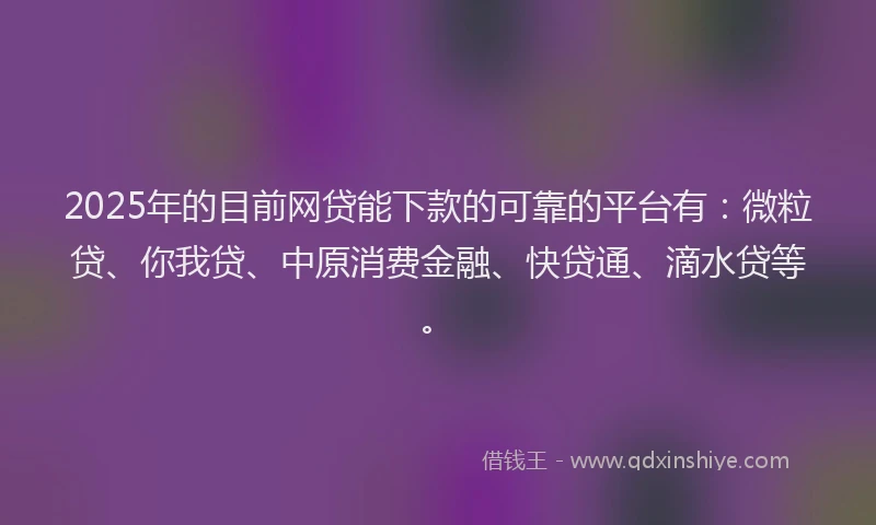 2025年的目前网贷能下款的可靠的平台有：微粒贷、你我贷、中原消费金融、快贷通、滴水贷等。