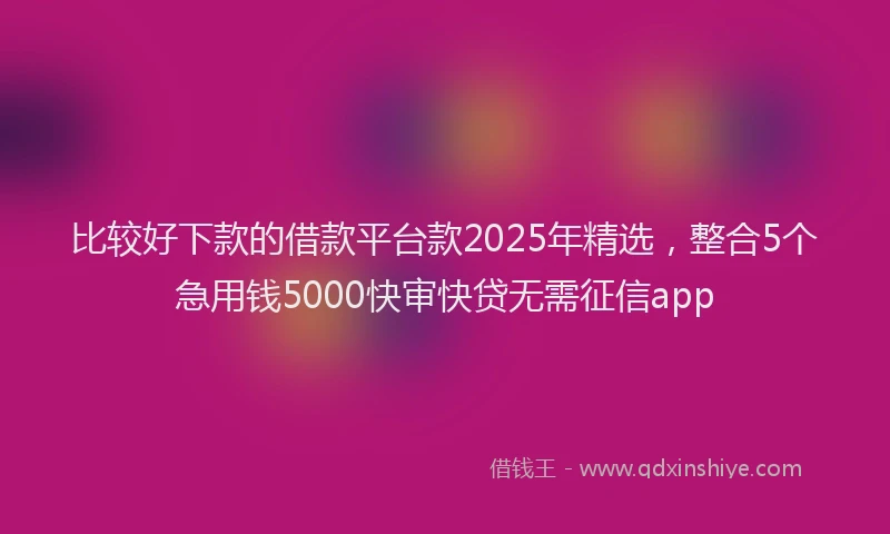 比较好下款的借款平台款2025年精选，整合5个急用钱5000快审快贷无需征信app