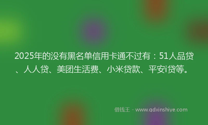 2025年的没有黑名单信用卡通不过有：51人品贷、人人贷、美团生活费、小米贷款、平安i贷等。