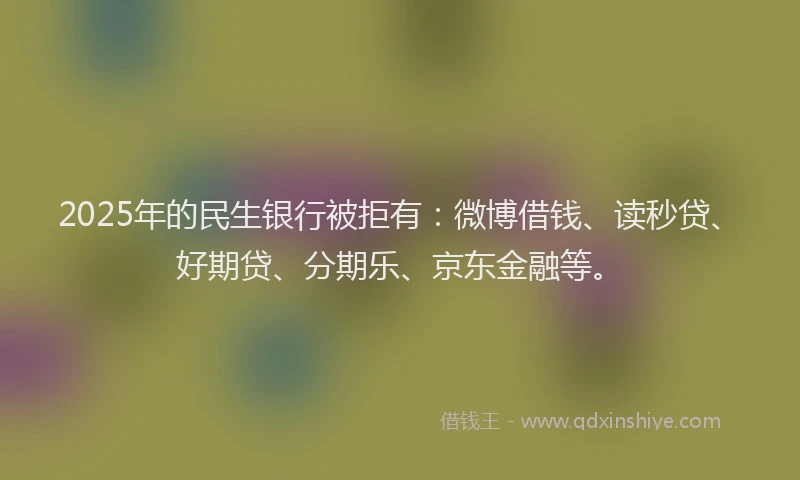 2025年的民生银行被拒有：微博借钱、读秒贷、好期贷、分期乐、京东金融等。