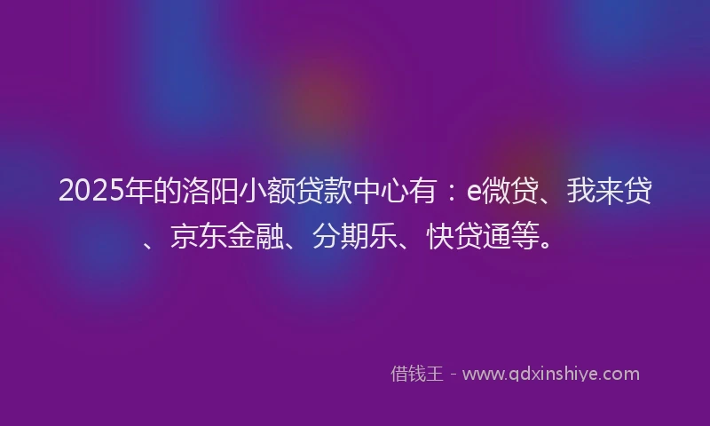 2025年的洛阳小额贷款中心有：e微贷、我来贷、京东金融、分期乐、快贷通等。