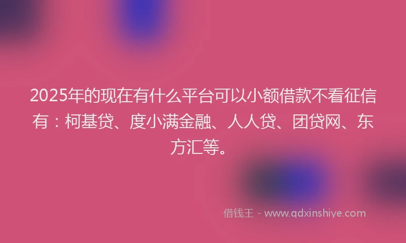 2025年的现在有什么平台可以小额借款不看征信有：柯基贷、度小满金融、人人贷、团贷网、东方汇等。