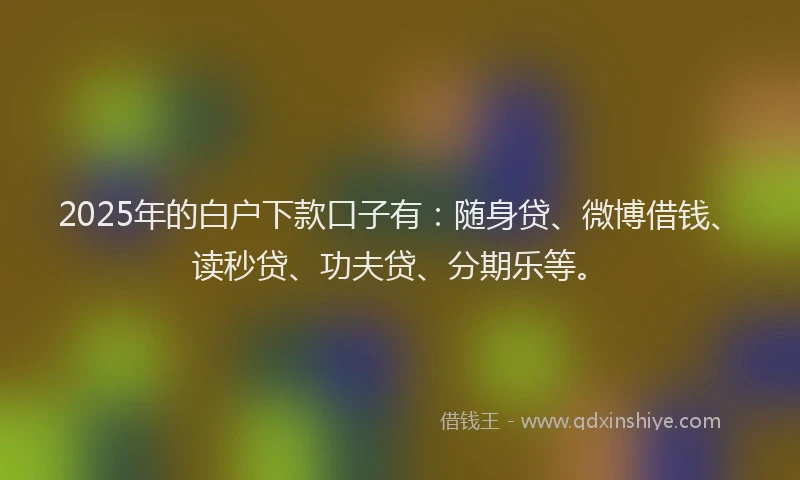 2025年的白户下款口子有：随身贷、微博借钱、读秒贷、功夫贷、分期乐等。