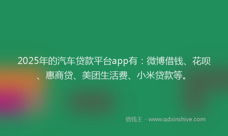 2025年的汽车贷款平台app有：微博借钱、花呗、惠商贷、美团生活费、小米贷款等。