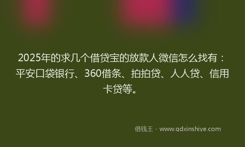 2025年的求几个借贷宝的放款人微信怎么找有：平安口袋银行、360借条、拍拍贷、人人贷、信用卡贷等。