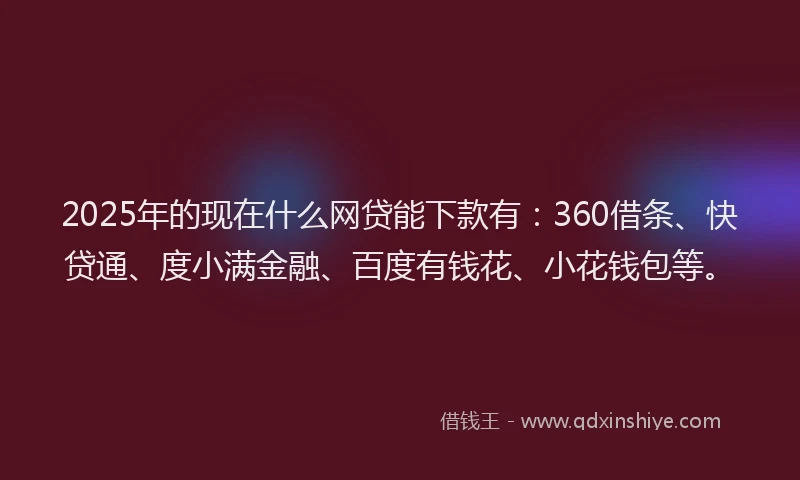 2025年的现在什么网贷能下款有：360借条、快贷通、度小满金融、百度有钱花、小花钱包等。