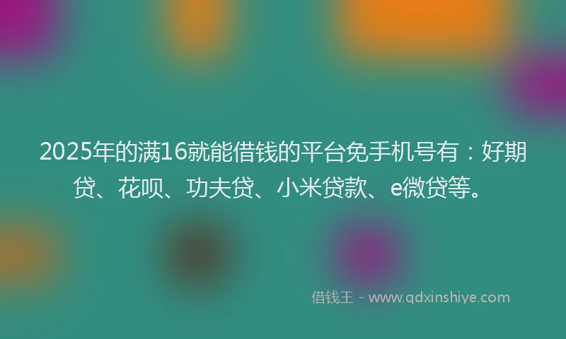 2025年的满16就能借钱的平台免手机号有：好期贷、花呗、功夫贷、小米贷款、e微贷等。