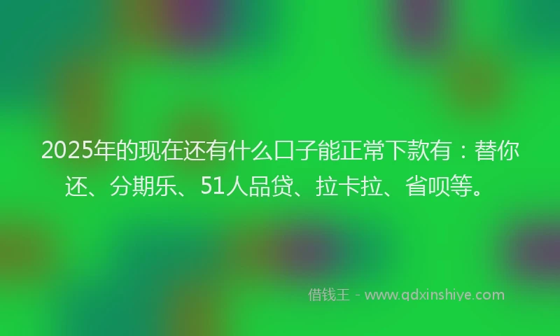 2025年的现在还有什么口子能正常下款有：替你还、分期乐、51人品贷、拉卡拉、省呗等。