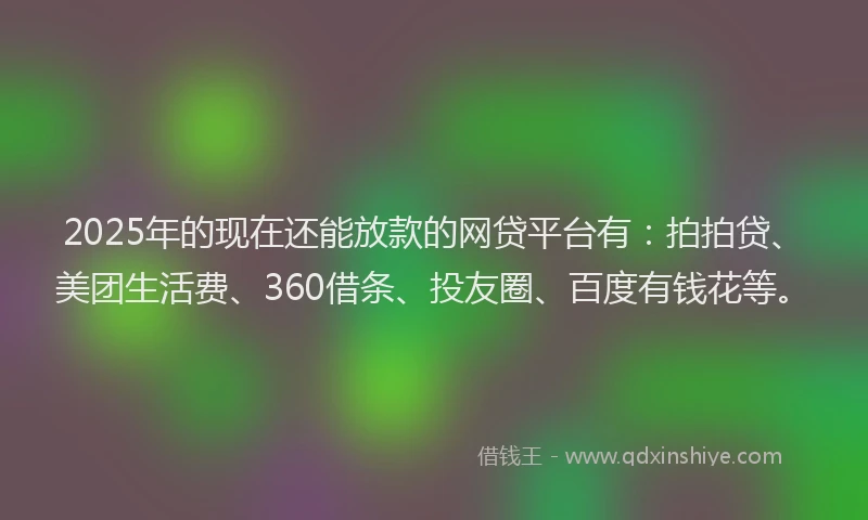 2025年的现在还能放款的网贷平台有：拍拍贷、美团生活费、360借条、投友圈、百度有钱花等。