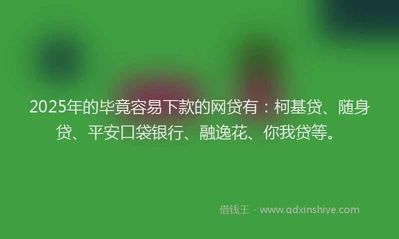2025年的毕竟容易下款的网贷有：柯基贷、随身贷、平安口袋银行、融逸花、你我贷等。