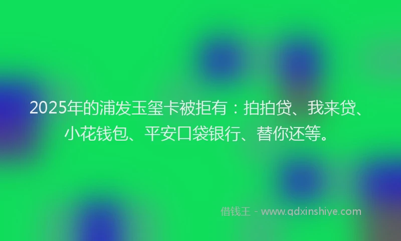 2025年的浦发玉玺卡被拒有：拍拍贷、我来贷、小花钱包、平安口袋银行、替你还等。
