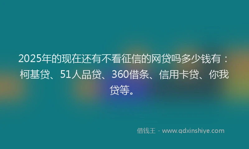 2025年的现在还有不看征信的网贷吗多少钱有：柯基贷、51人品贷、360借条、信用卡贷、你我贷等。