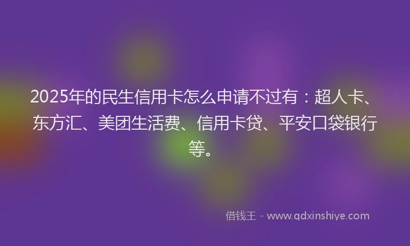 2025年的民生信用卡怎么申请不过有：超人卡、东方汇、美团生活费、信用卡贷、平安口袋银行等。
