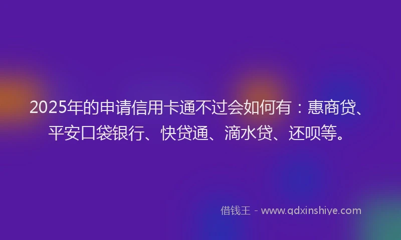 2025年的申请信用卡通不过会如何有：惠商贷、平安口袋银行、快贷通、滴水贷、还呗等。