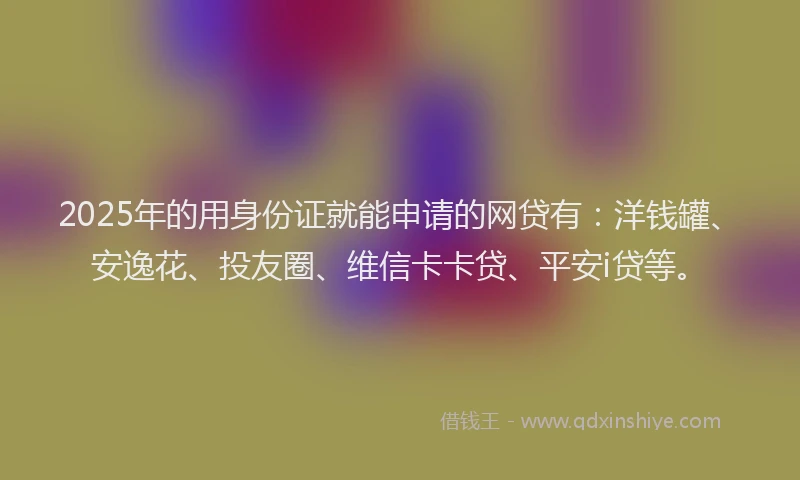 2025年的用身份证就能申请的网贷有：洋钱罐、安逸花、投友圈、维信卡卡贷、平安i贷等。