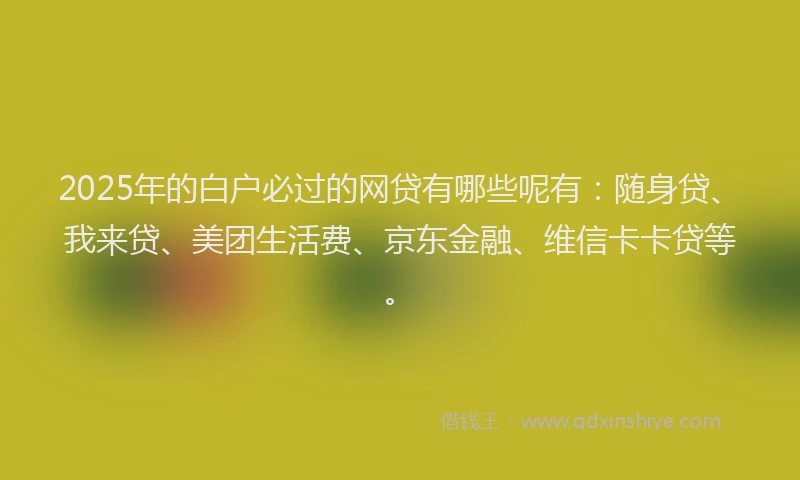 2025年的白户必过的网贷有哪些呢有：随身贷、我来贷、美团生活费、京东金融、维信卡卡贷等。