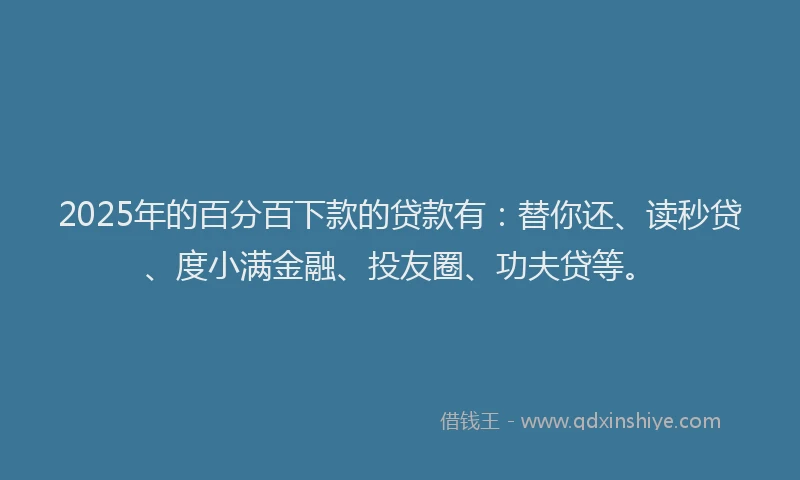 2025年的百分百下款的贷款有：替你还、读秒贷、度小满金融、投友圈、功夫贷等。