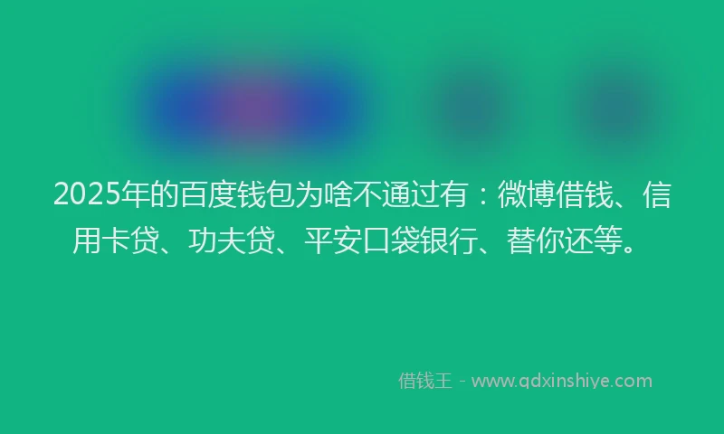 2025年的百度钱包为啥不通过有：微博借钱、信用卡贷、功夫贷、平安口袋银行、替你还等。