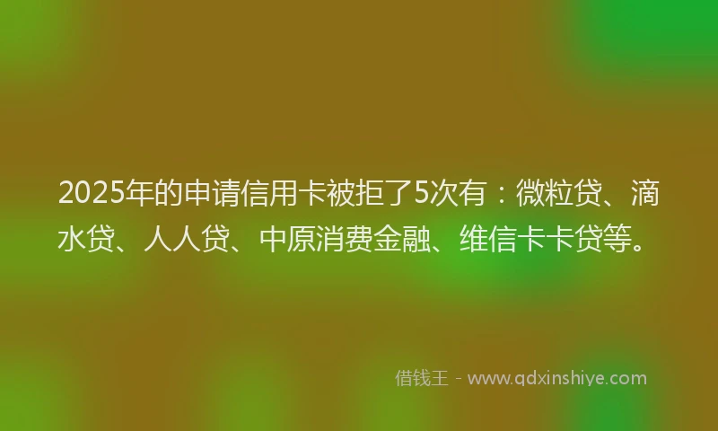 2025年的申请信用卡被拒了5次有：微粒贷、滴水贷、人人贷、中原消费金融、维信卡卡贷等。