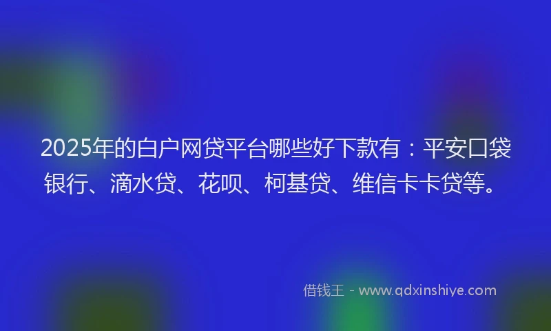 2025年的白户网贷平台哪些好下款有：平安口袋银行、滴水贷、花呗、柯基贷、维信卡卡贷等。