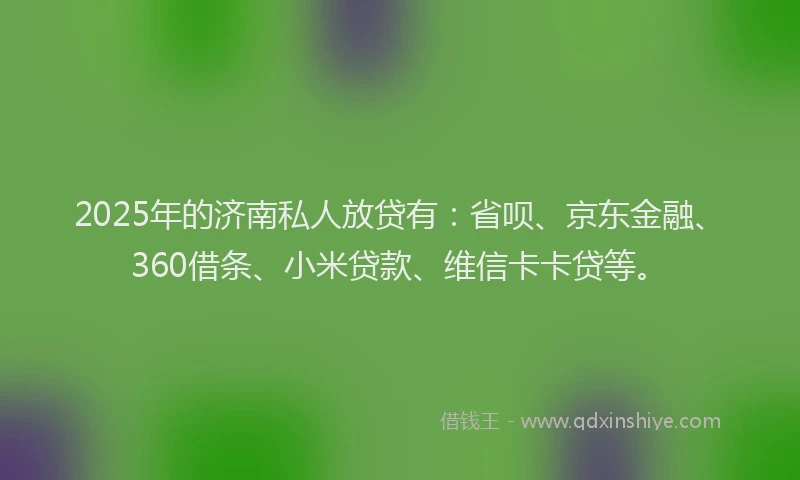 2025年的济南私人放贷有：省呗、京东金融、360借条、小米贷款、维信卡卡贷等。